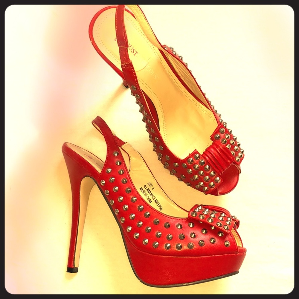 JustFab leather sling back platform heels